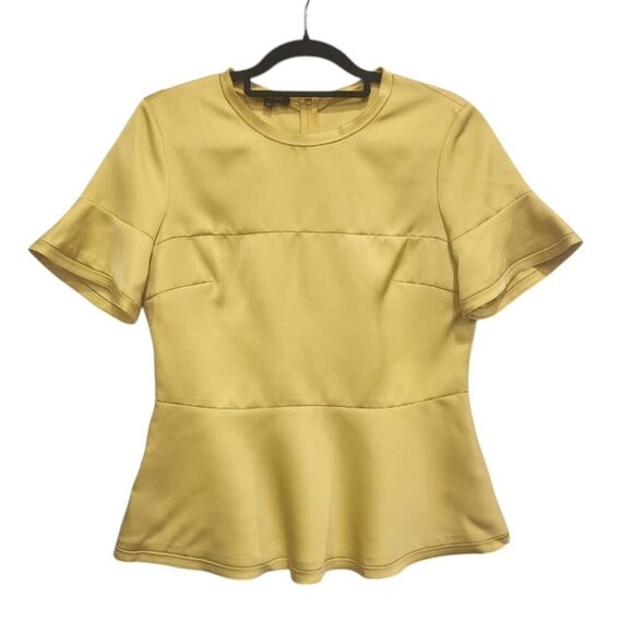 Escada Blouse Top Women Small Yellow Satin Feel Half Flutter Sleeve Casual Party - Picture 2 of 12